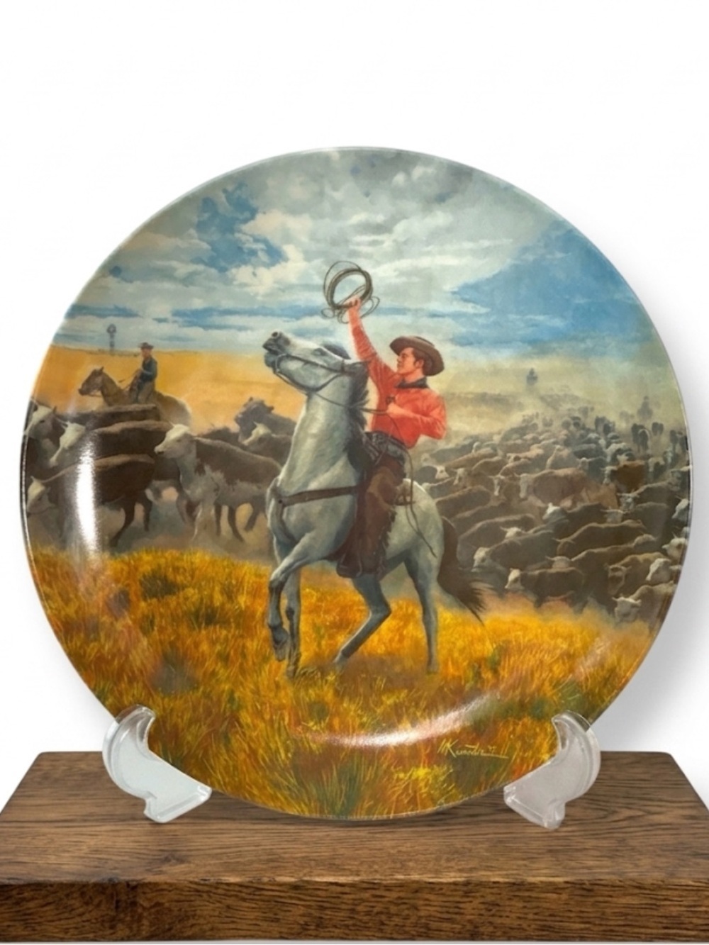 Edwin M Knowles Collectible Plate Oklahoma! Cowboy Western Scene Vintage 1986